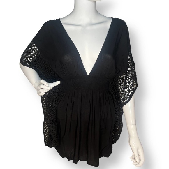 VICTORIA’S Secret Swim Cover Up Plunge Tunic Caftan Open Back Black Size M - Picture 6 of 10